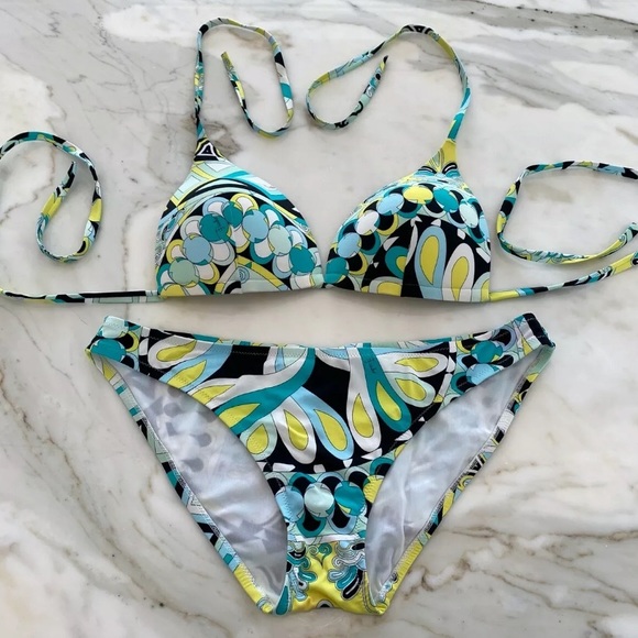 EMILIO PUCCI GREEN BLUE BLACK MULTI BIKINI SIZE IT 42 / US 8 - Picture 4 of 13